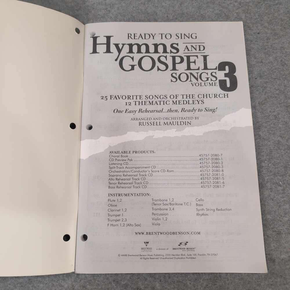 Ready to Sing Hymns‎ and Gospel Songs Vol 3 Russell Mauldin SATB Choral Book - Picture 2 of 3